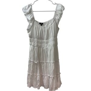 Trixx‎ White Tiered Ruffle Frilly Fairy Babydoll Mini Dress Women's Size L
